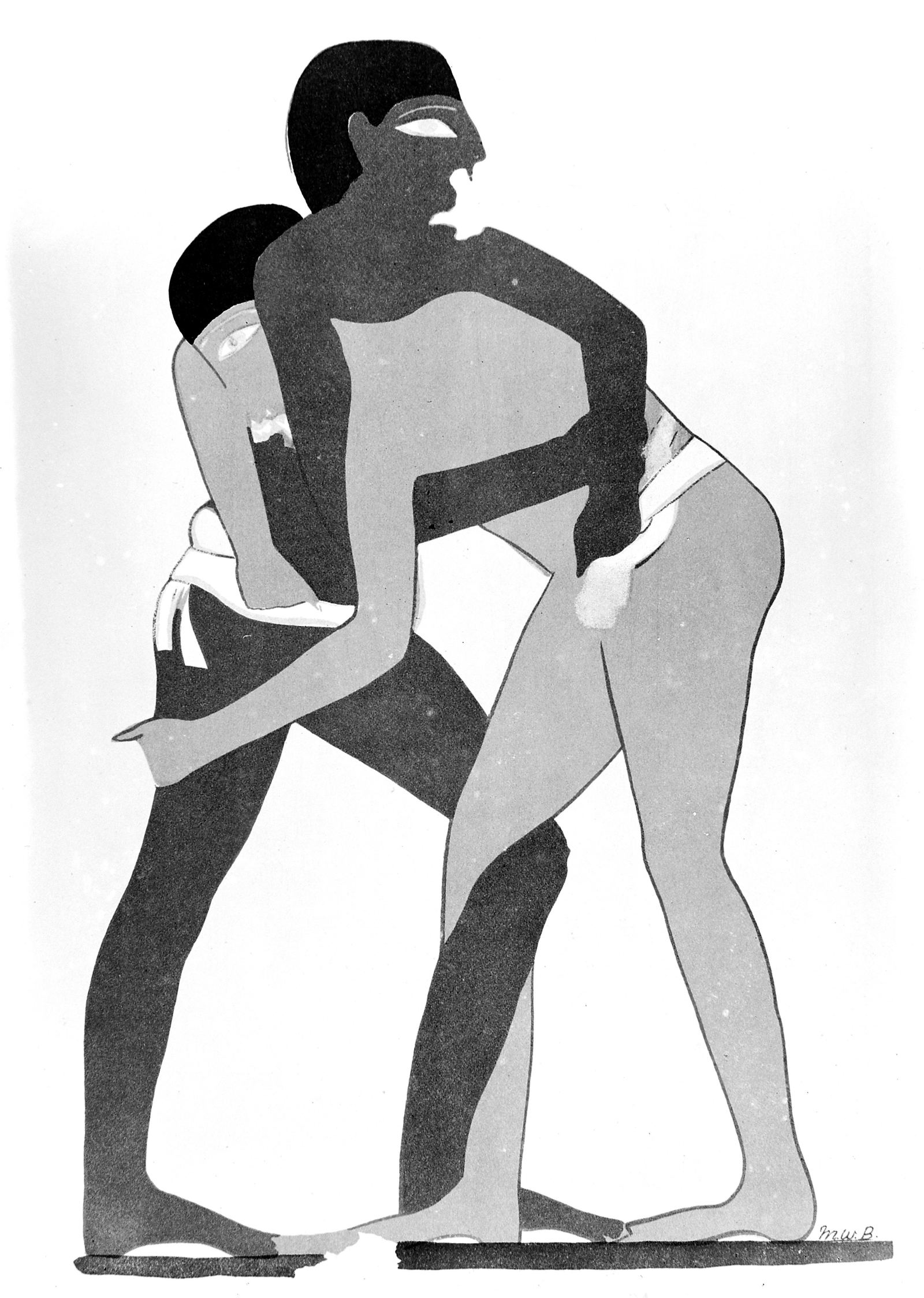 Rows of painted wrestling pairs on the east wall of tomb 15 at Beni Hasan, Egypt