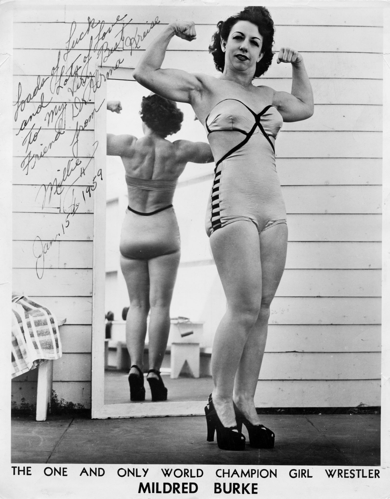Autographed publicity portrait of women's champion Mildred Burke